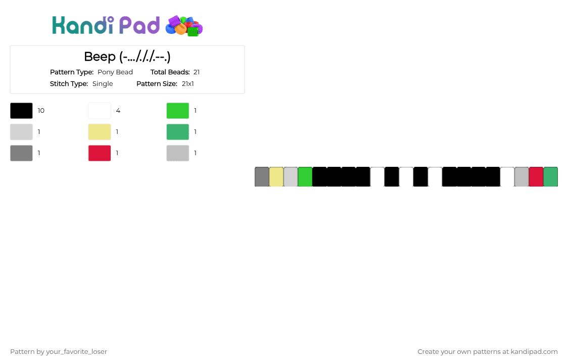 Beep (-.../././.--.) - Pony Bead Pattern by your_favorite_loser on Kandi Pad - black, green, white