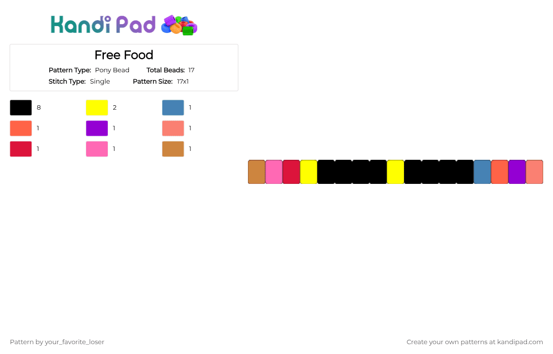 Free Food - Pony Bead Pattern by your_favorite_loser on Kandi Pad - black, orange, red, yellow