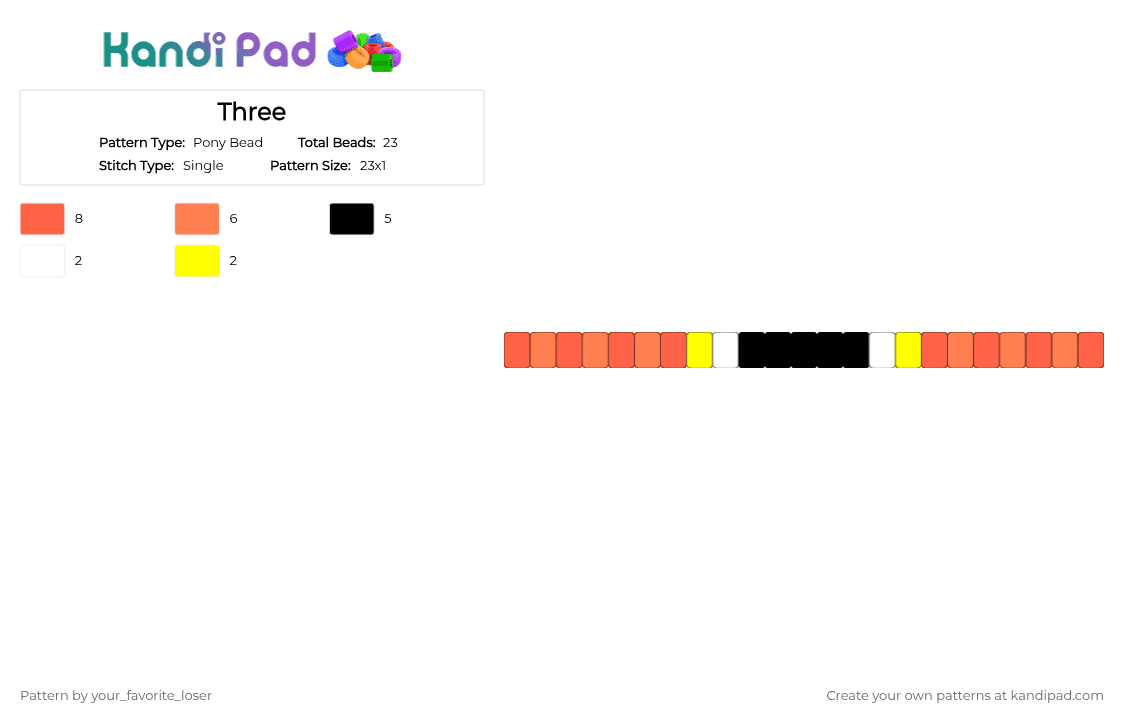 Three - Pony Bead Pattern by your_favorite_loser on Kandi Pad - 