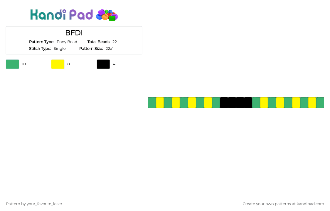 BFDI - Pony Bead Pattern by your_favorite_loser on Kandi Pad - green, yellow