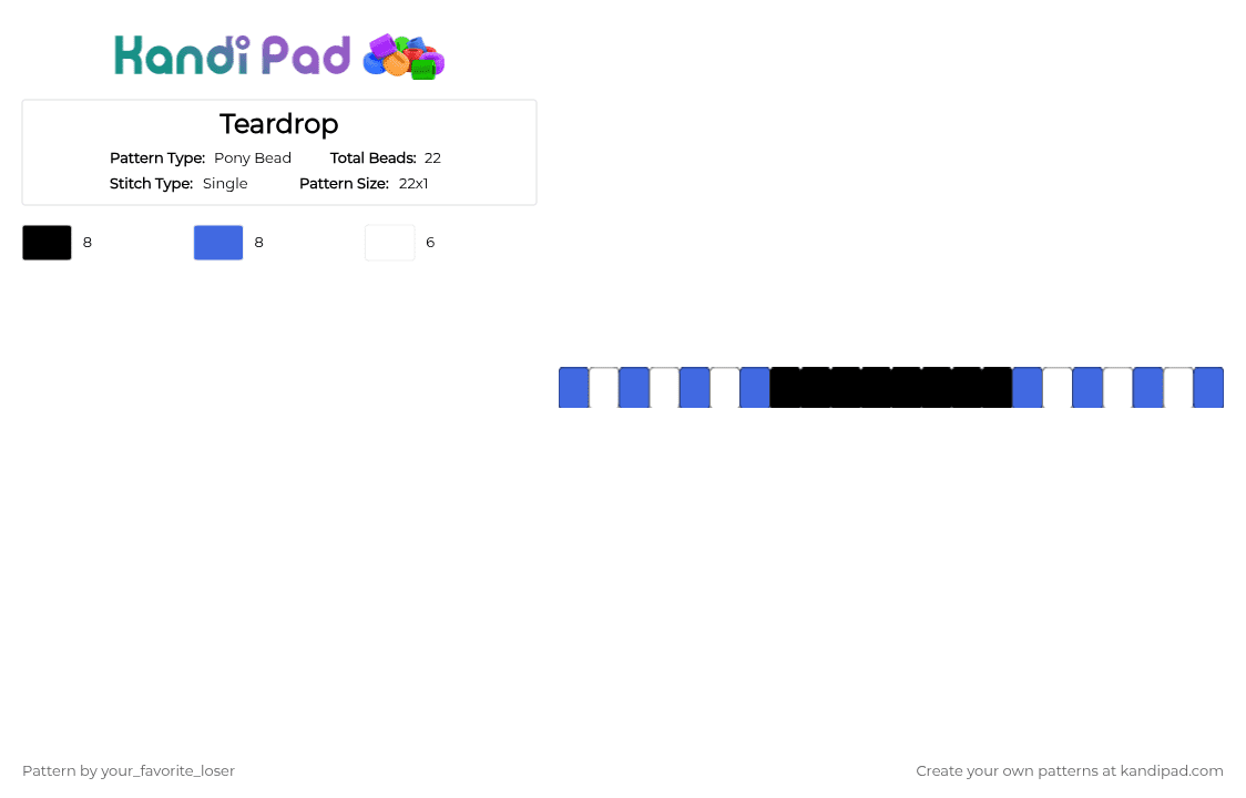 Teardrop - Pony Bead Pattern by your_favorite_loser on Kandi Pad - blue, white