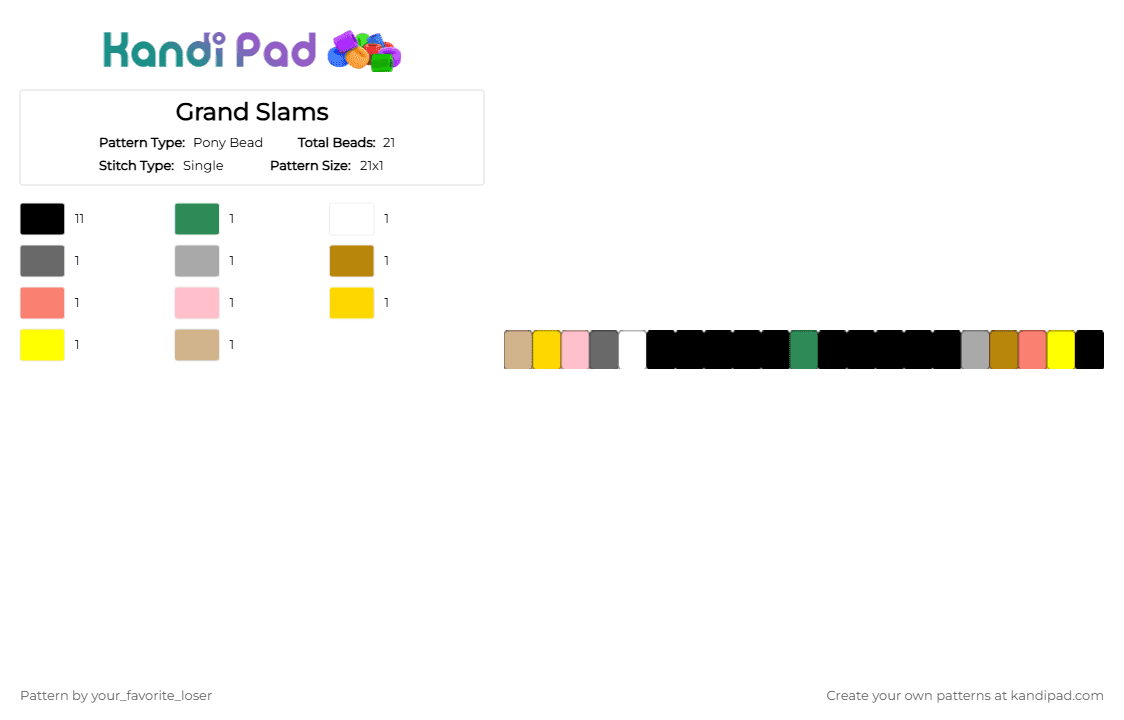 Grand Slams - Pony Bead Pattern by your_favorite_loser on Kandi Pad - beige, black, yellow