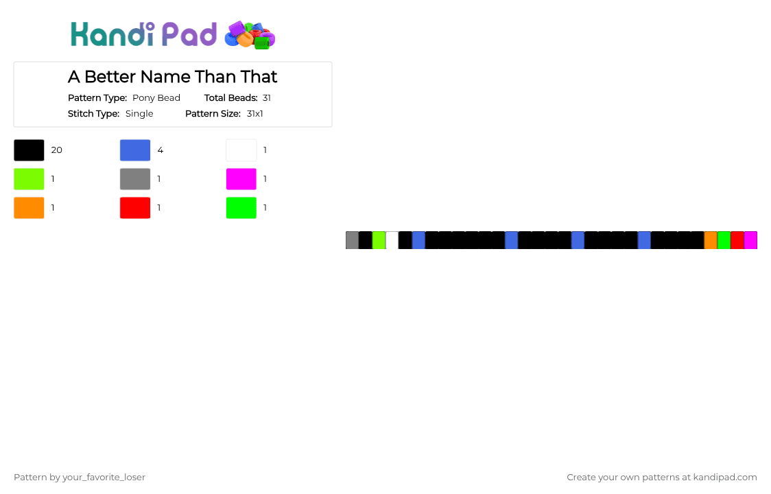 A Better Name Than That - Pony Bead Pattern by your_favorite_loser on Kandi Pad - black, blue, green