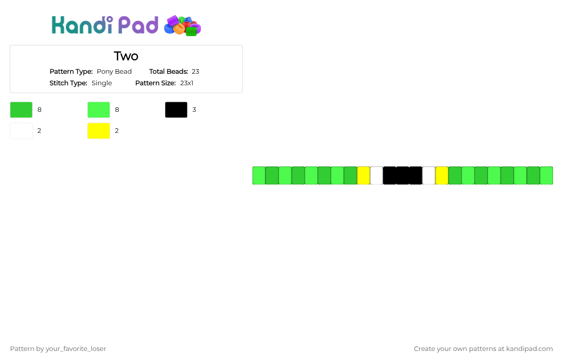 Two - Pony Bead Pattern by your_favorite_loser on Kandi Pad - green