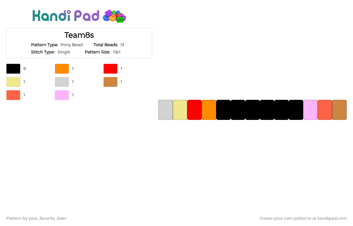 Team8s - Pony Bead Pattern by your_favorite_loser on Kandi Pad - black, orange, red