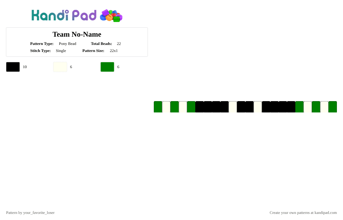 Team No-Name - Pony Bead Pattern by your_favorite_loser on Kandi Pad - green, white