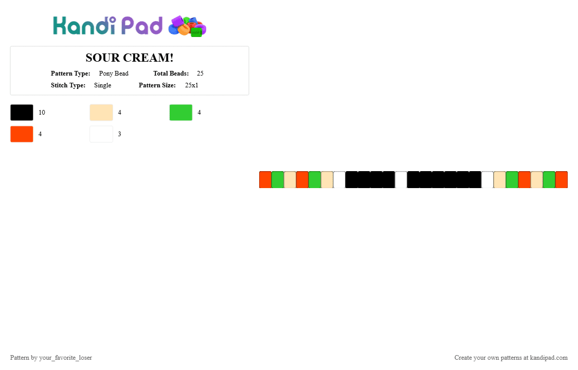 SOUR CREAM! - Pony Bead Pattern by your_favorite_loser on Kandi Pad - beige, green, red