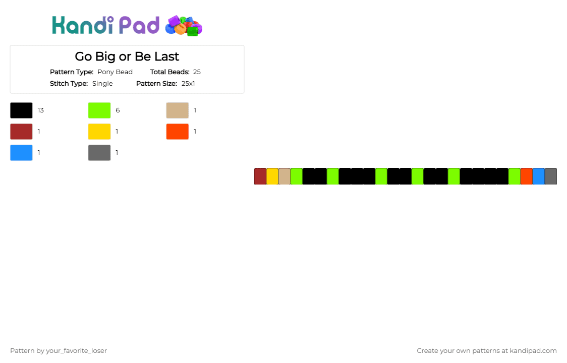 Go Big or Be Last - Pony Bead Pattern by your_favorite_loser on Kandi Pad - black, green, red