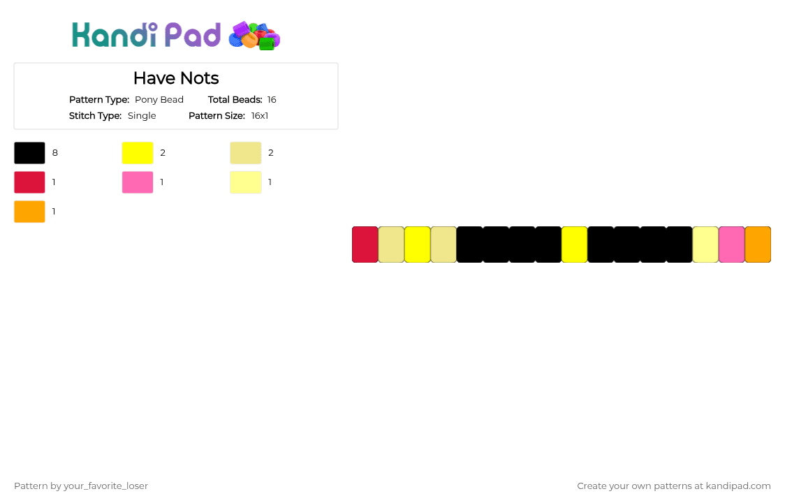 Have Nots - Pony Bead Pattern by your_favorite_loser on Kandi Pad - black, yellow