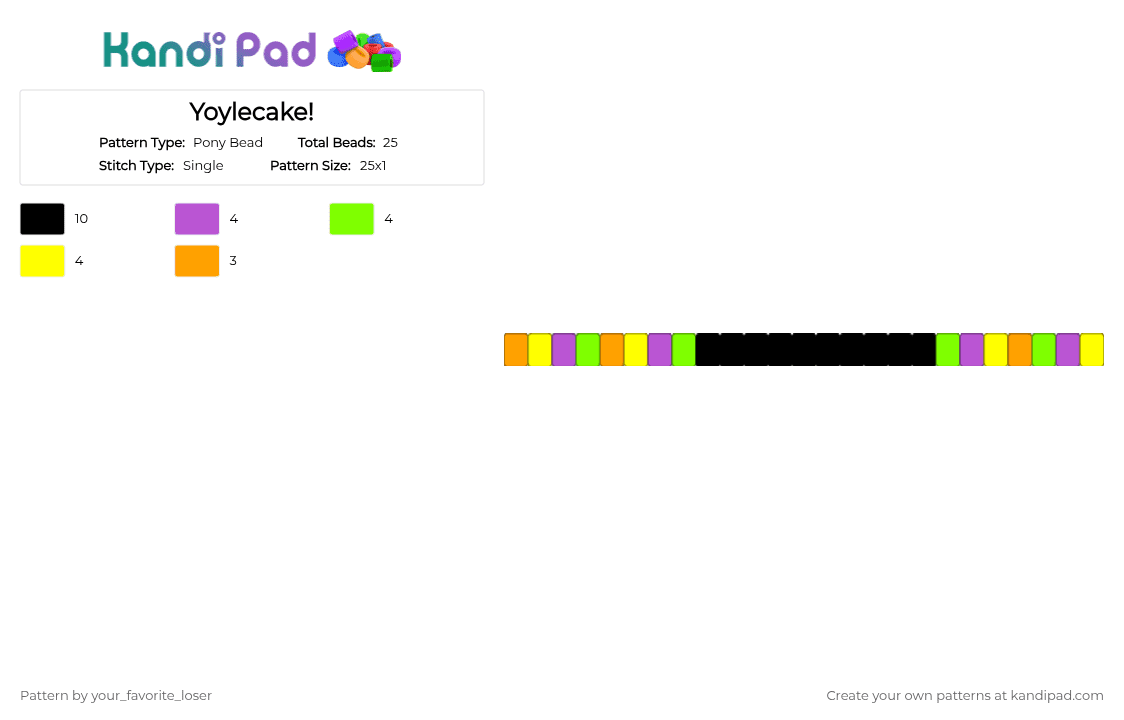 Yoylecake! - Pony Bead Pattern by your_favorite_loser on Kandi Pad - green, pink, yellow