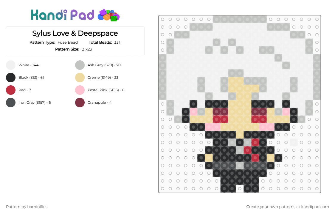 Sylus Love & Deepspace - Fuse Bead Pattern by haminifies on Kandi Pad - beige, lads, loveanddeepspace, sylus, white