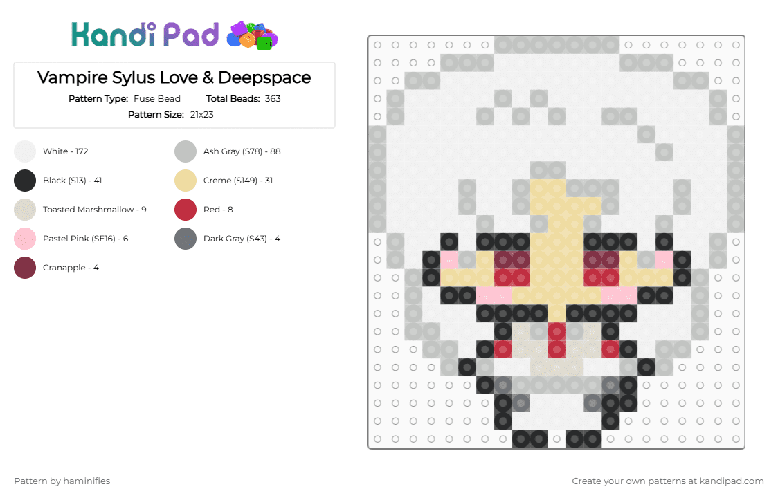 Vampire Sylus Love & Deepspace - Fuse Bead Pattern by haminifies on Kandi Pad - lads, loveanddeepspace, sylus