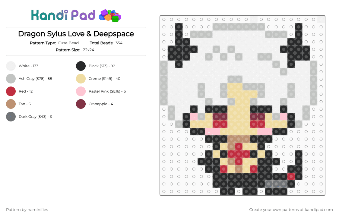 Dragon Sylus Love & Deepspace - Fuse Bead Pattern by haminifies on Kandi Pad - beige, lads, loveanddeepspace, sylus, white