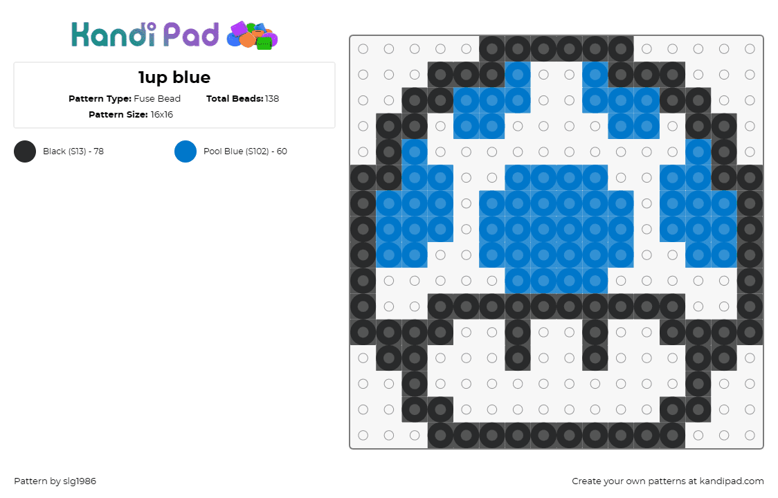 1up blue - Fuse Bead Pattern by slg1986 on Kandi Pad - 1up,mario,mushroom,nintendo,video game,blue