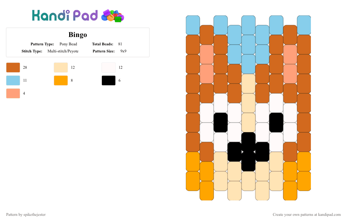 Bingo - Pony Bead Pattern by spikethejester on Kandi Pad - orange