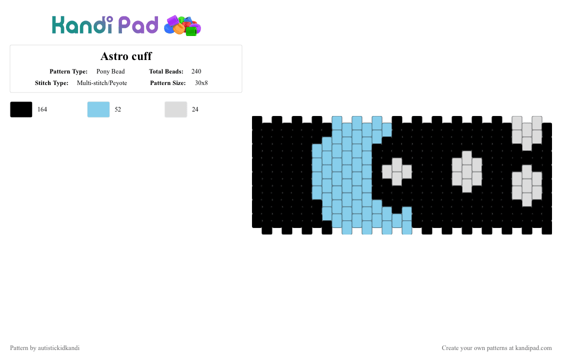 Astro cuff - Pony Bead Pattern by autistickidkandi on Kandi Pad - black,light blue,white,dandys world,astro