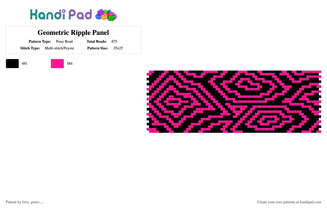 Geometric Ripple Panel - Pony Bead Pattern by foxy_pawz-_- on Kandi Pad - black, hot pink, panel, peyote, pink, ripple effect, scene