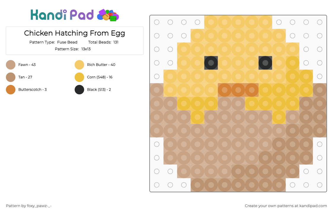 Chicken Hatching From Egg - Fuse Bead Pattern by foxy_pawz-_- on Kandi Pad - beige, yellow