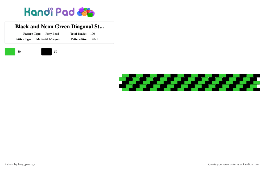 Black and Neon Green Diagonal Stripe Cuff - Pony Bead Pattern by foxy_pawz-_- on Kandi Pad - black, cuff, diagonal stripe, green, hacker, neon green, peyote cuff, scene, stripe