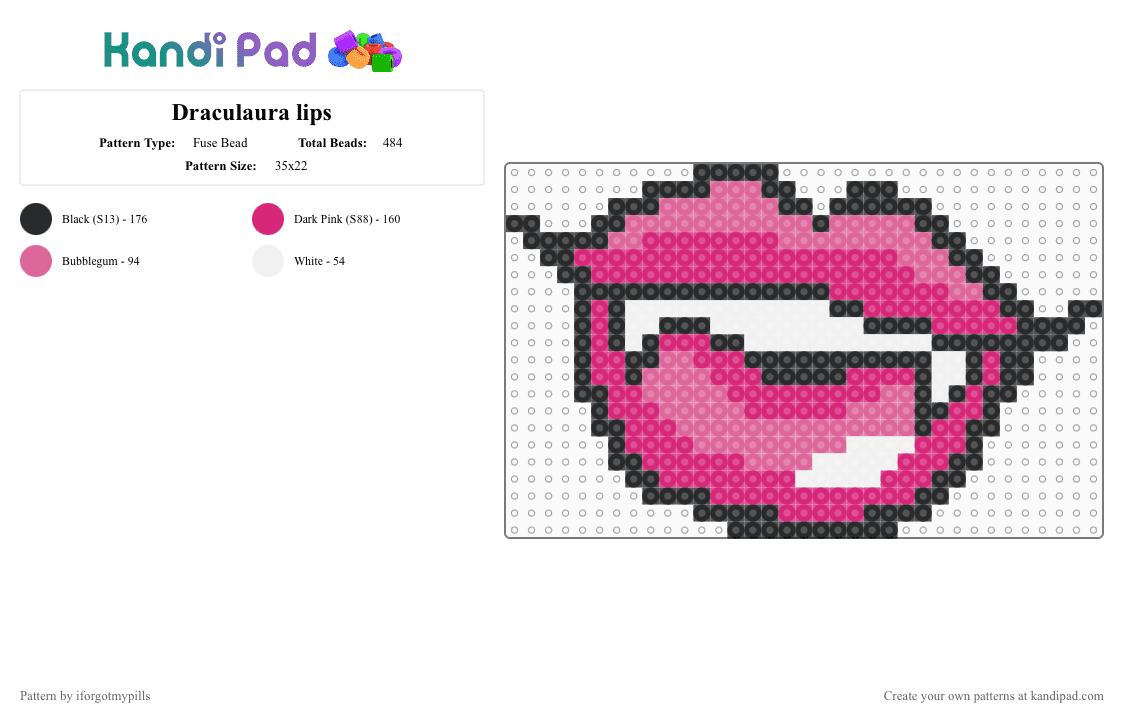 Draculaura lips - Fuse Bead Pattern by iforgotmypills on Kandi Pad - pink,draculaura lips,draculaura,lips,monsterhigh,doll