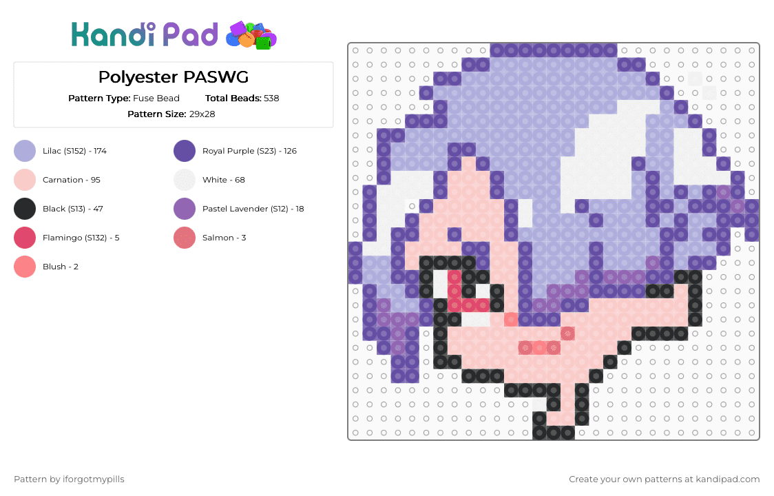 Polyester PASWG - Fuse Bead Pattern by iforgotmypills on Kandi Pad - purple,pink,character,paswg,panty and stocking with garter,polyester,polyurethane,paswg new,anime