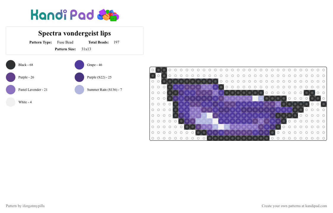 Spectra vondergeist lips - Fuse Bead Pattern by iforgotmypills on Kandi Pad - purple,spectra vondergeist,spectra,lips,monster high,doll,character,monsterhigh