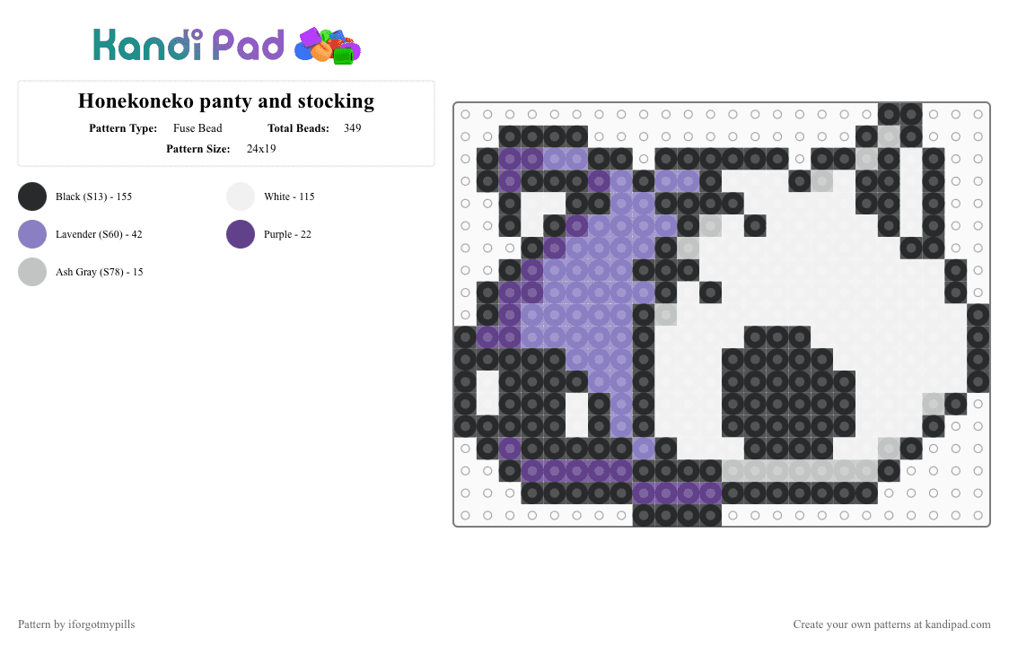 Honekoneko panty and stocking - Fuse Bead Pattern by iforgotmypills on Kandi Pad - white,pink,paswg,anime,cat,stuffed toy,head,cartoon