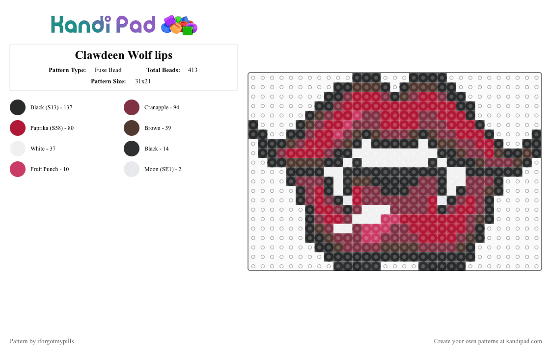 Clawdeen Wolf lips - Fuse Bead Pattern by iforgotmypills on Kandi Pad - brown,red,monster high,clawdeen,clawdeen wolf,lips,character,doll,werewolf