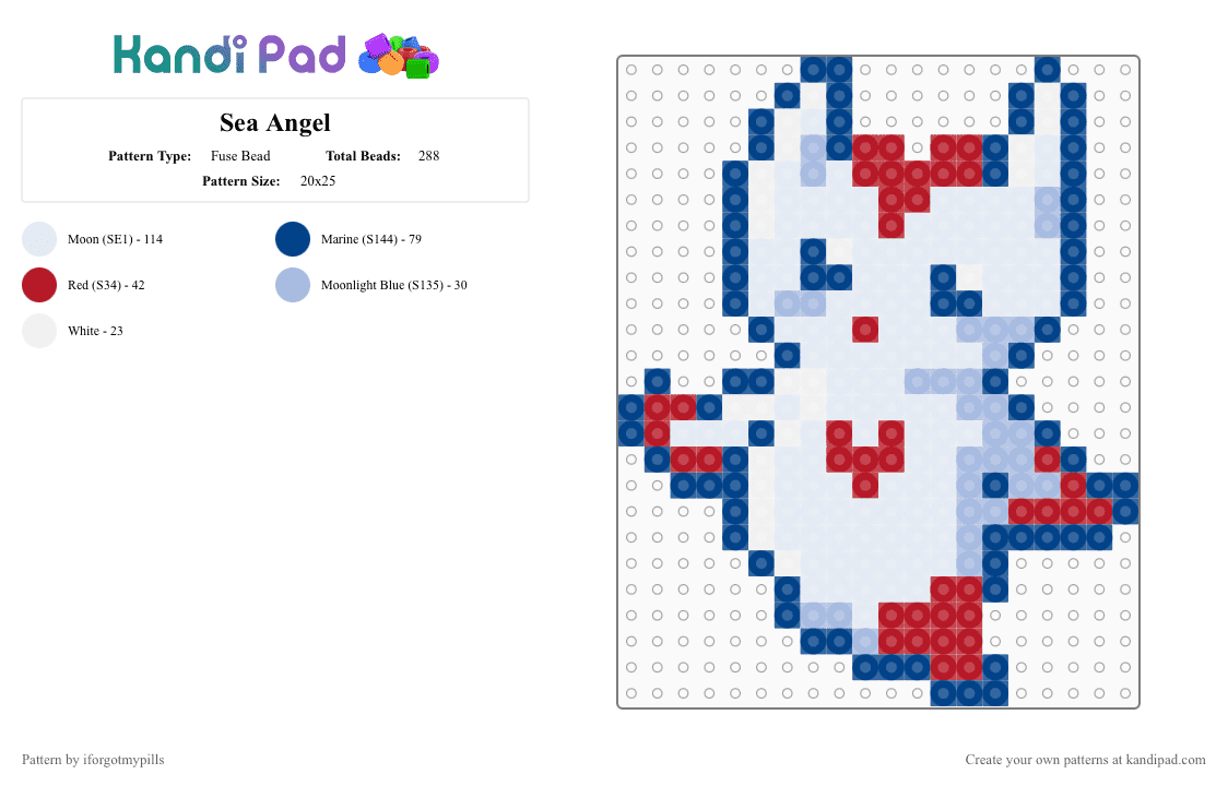 Sea Angel - Fuse Bead Pattern by iforgotmypills on Kandi Pad - animal, blue, cute, fish, ocean, sea angel, water animal