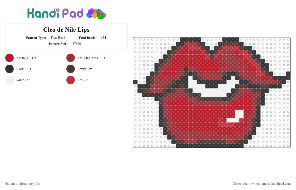 Cleo de Nile Lips - Fuse Bead Pattern by iforgotmypills on Kandi Pad - red,monster high,cleo de nile,monster,mummy,lips,cleo