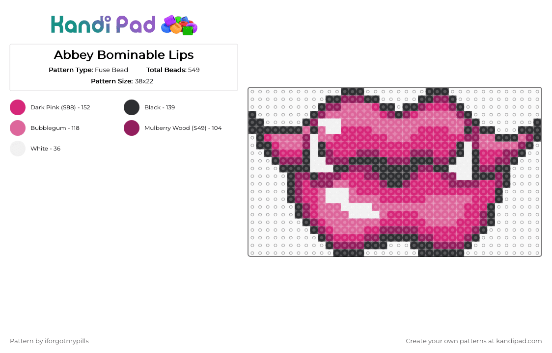 Abbey Bominable Lips - Fuse Bead Pattern by iforgotmypills on Kandi Pad - pink,monster high,lips,monster,abbeybominable,abbey,doll,character