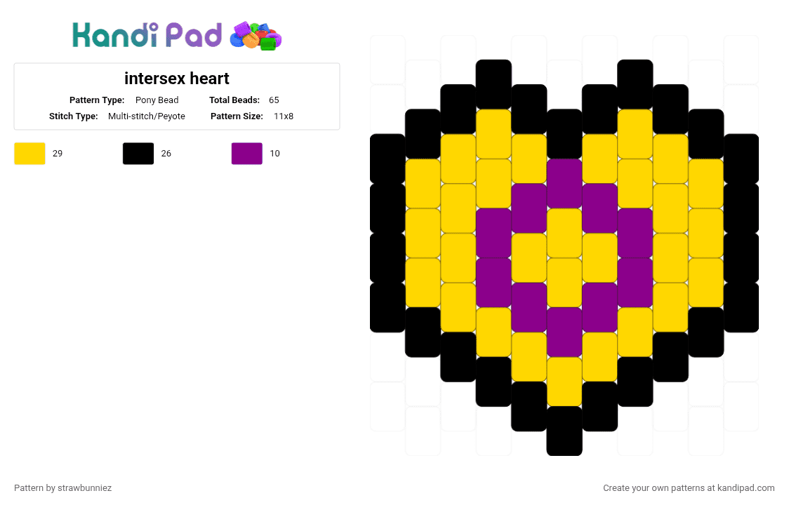 intersex heart - Pony Bead Pattern by strawbunniez on Kandi Pad - intersex, intersex pride, lgbtq, pride, yellow