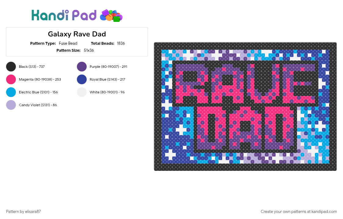Galaxy Rave Dad - Fuse Bead Pattern by elisara87 on Kandi Pad - colorful, galaxy, pink, purple, rave, ravedad, space, sunset