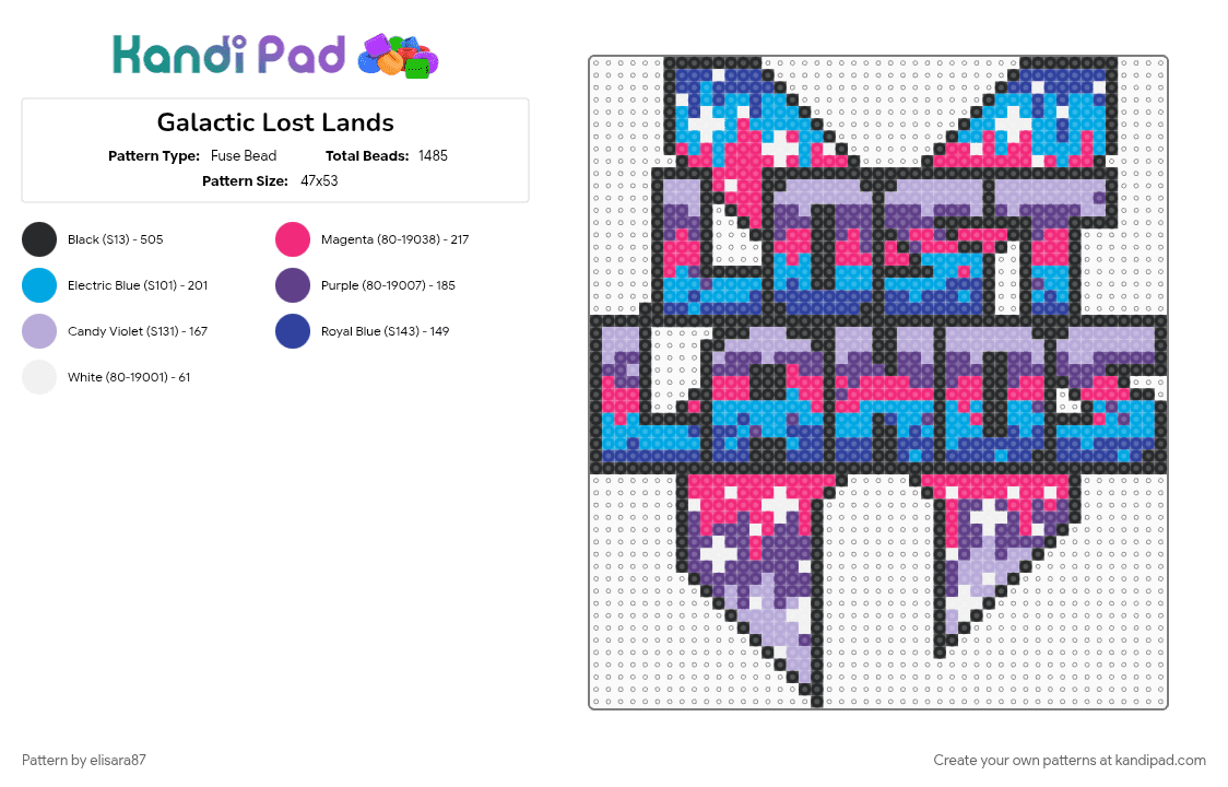 Galactic Lost Lands - Fuse Bead Pattern by elisara87 on Kandi Pad - excision, galactic, galaxy, lost lands, pink, purple, stars