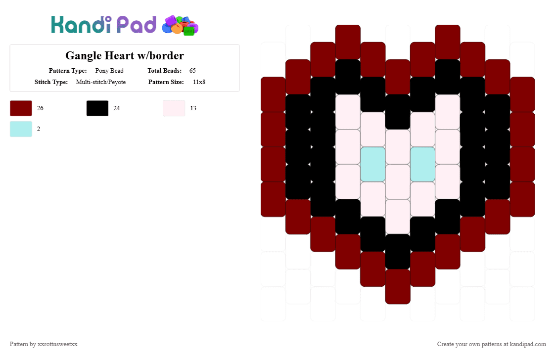 Gangle Heart w/border - Pony Bead Pattern by xxrottnsweetxx on Kandi Pad - brown,gangle,tadc,the amazing digital circus,heart
