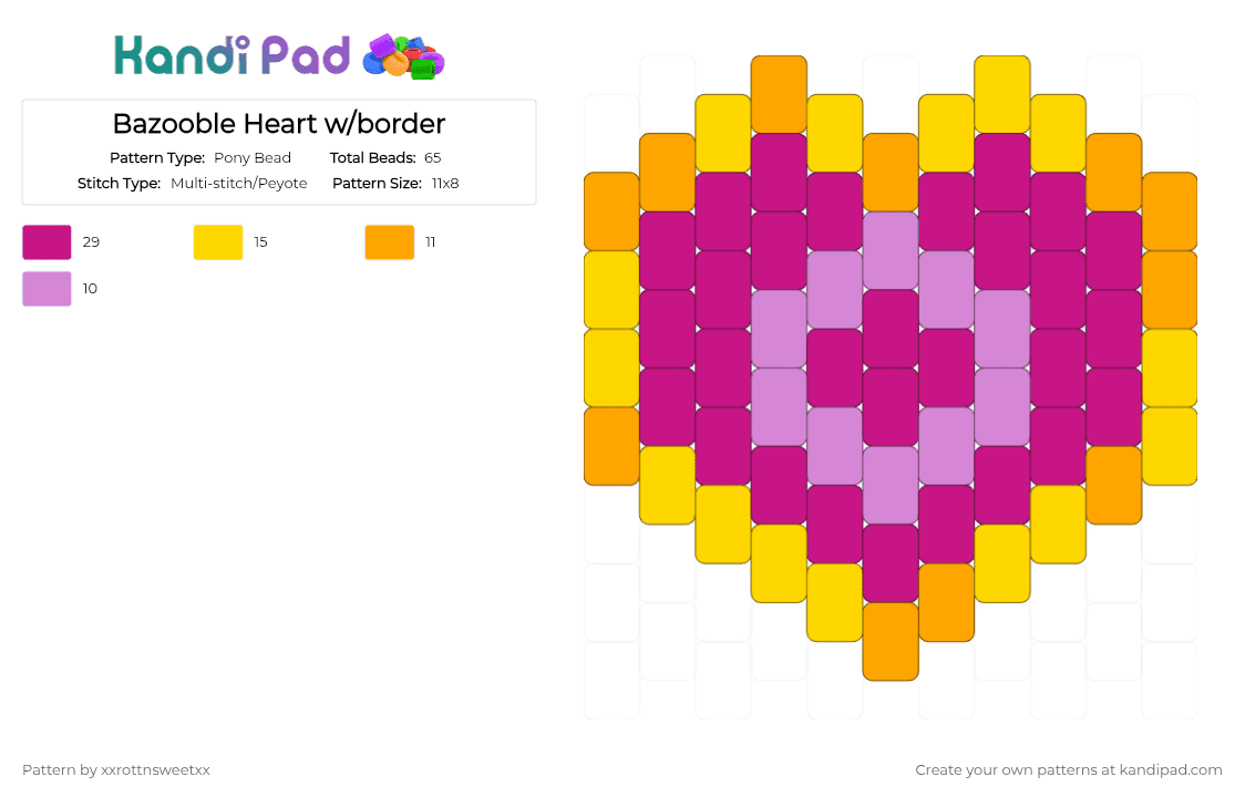 Bazooble Heart w/border - Pony Bead Pattern by xxrottnsweetxx on Kandi Pad - pink,zooble,tadc,the amazing digital circus,heart,bazooble