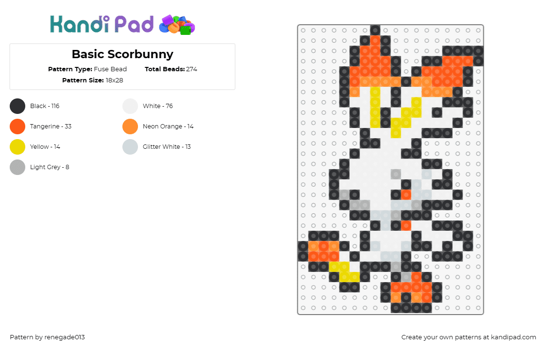 Basic Scorbunny - Fuse Bead Pattern by renegade013 on Kandi Pad - scorbunny,pokemon,character,gaming,white,orange