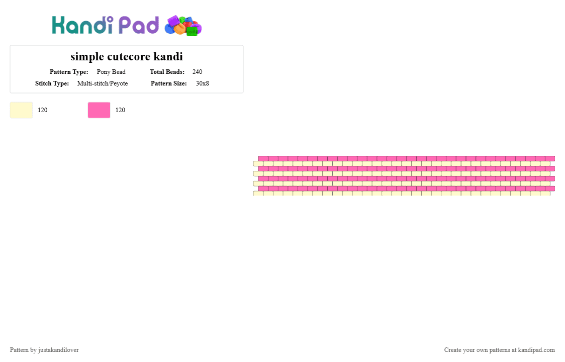 simple cutecore kandi - Pony Bead Pattern by justakandilover on Kandi Pad - pink, yellow