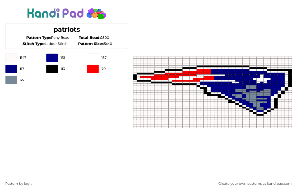patriots - Pony Bead Pattern by legit on Kandi Pad - purple, white