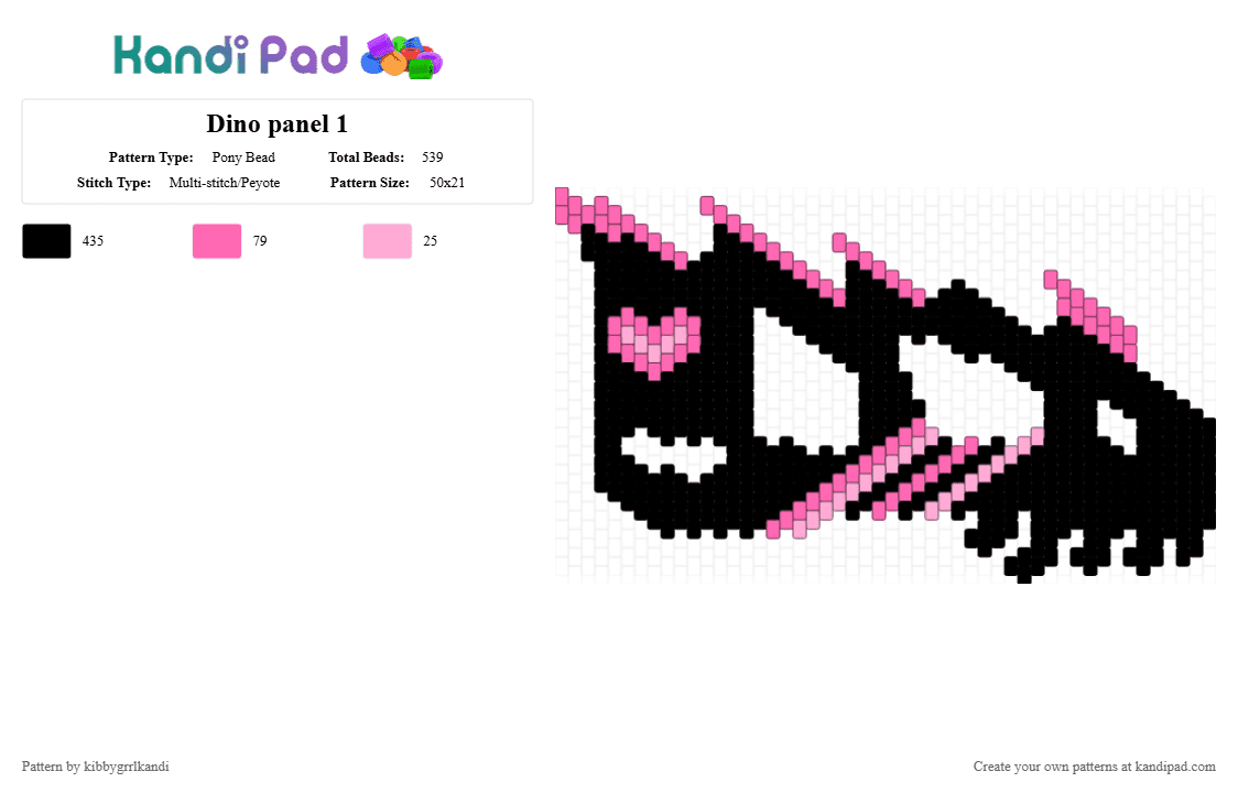 Dino panel 1 - Pony Bead Pattern by kibbygrrlkandi on Kandi Pad - black