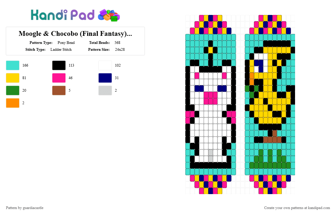 Moogle & Chocobo (Final Fantasy) Banners - Pony Bead Pattern by guardiacastle on Kandi Pad - light blue,yellow,pink