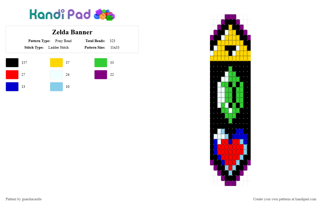 Zelda Banner - Pony Bead Pattern by guardiacastle on Kandi Pad - black,yellow,green,red,colorful