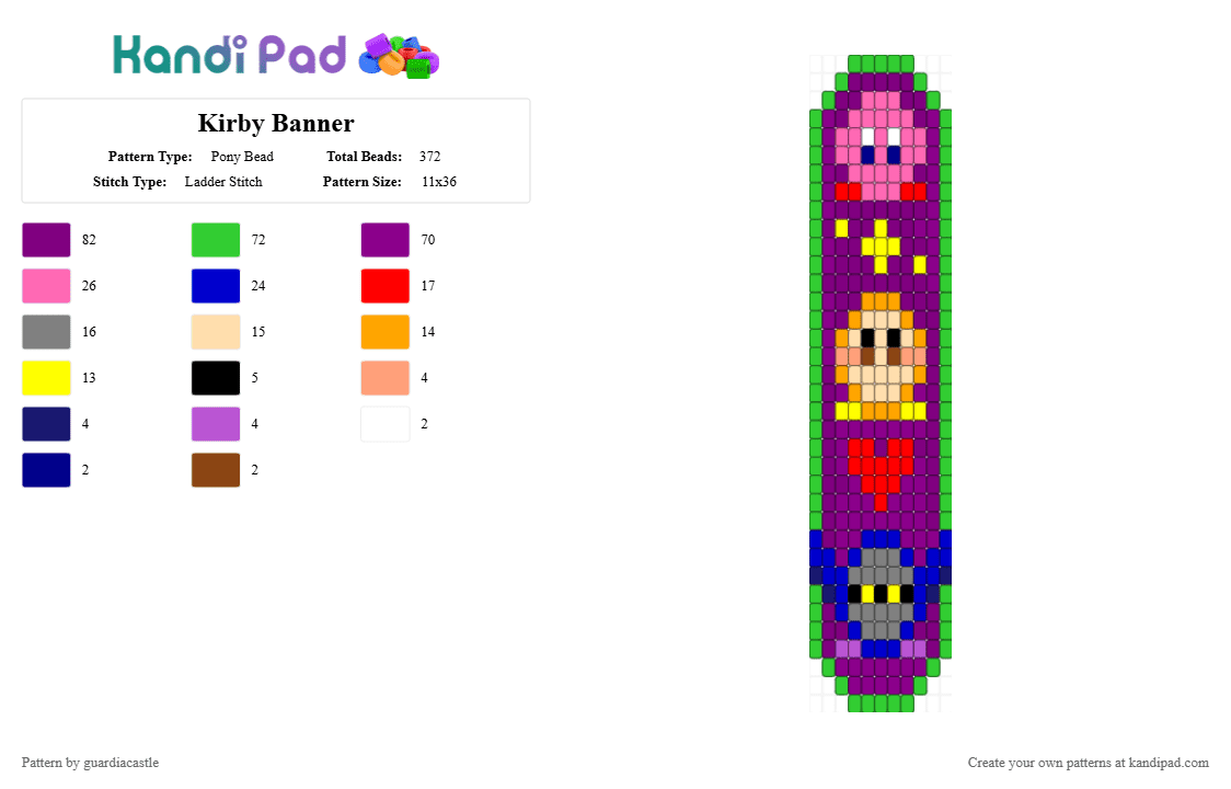 Kirby Banner - Pony Bead Pattern by guardiacastle on Kandi Pad - green,pink