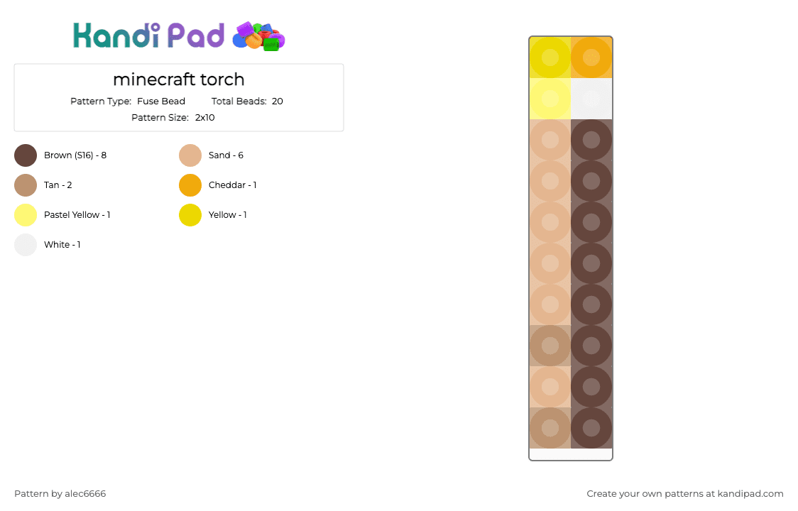 minecraft torch - Fuse Bead Pattern by alec6666 on Kandi Pad - brown,beige