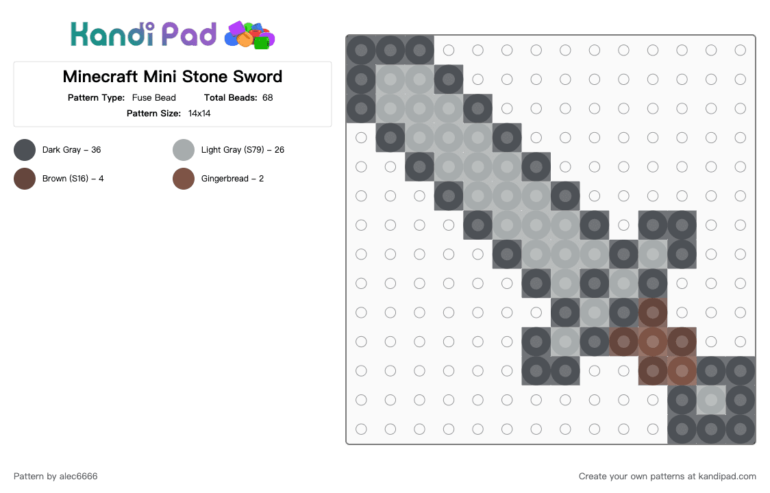 Minecraft Mini Stone Sword - Fuse Bead Pattern by alec6666 on Kandi Pad - gray