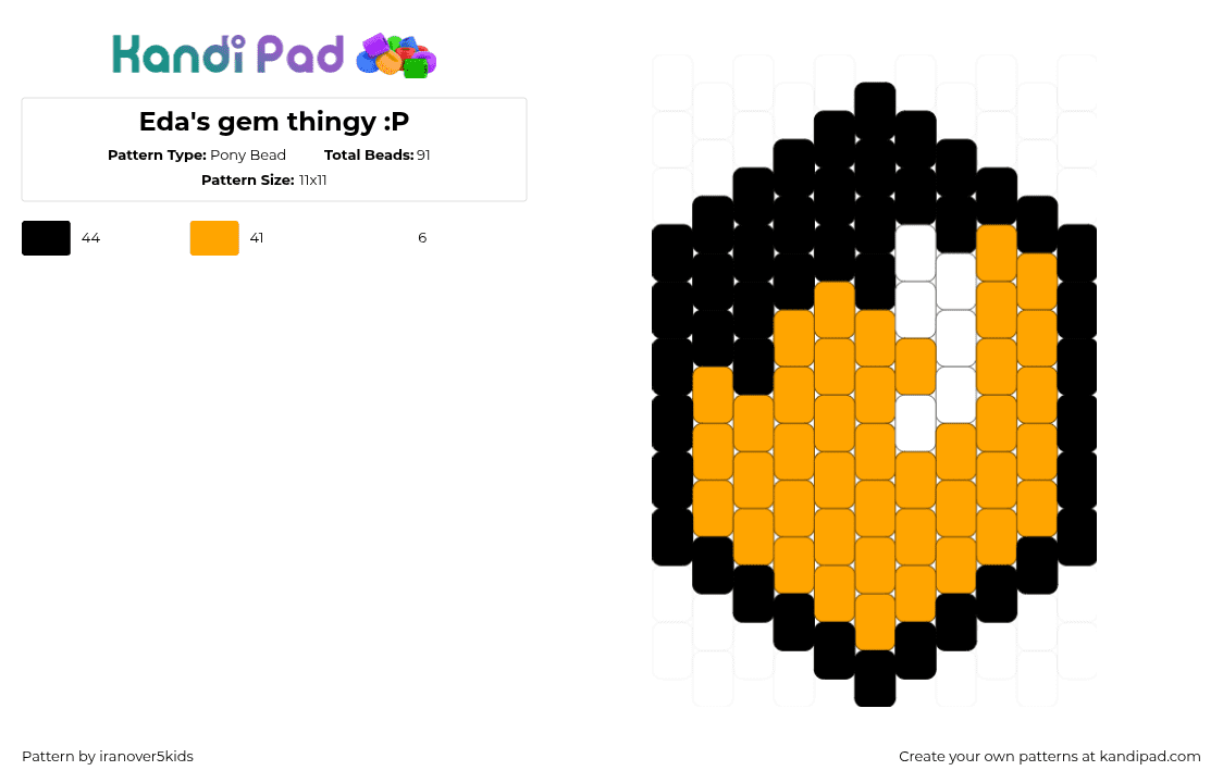 Eda\'s gem thingy :P - Pony Bead Pattern by iranover5kids on Kandi Pad - edalyn clawthorne,owl house,gem,cartoon,tv show,orange,black