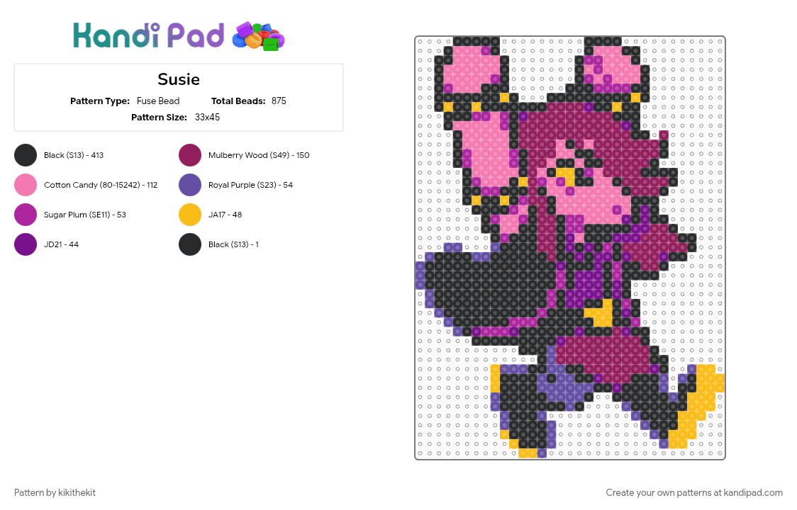 Susie - Fuse Bead Pattern by kikithekit on Kandi Pad - pink