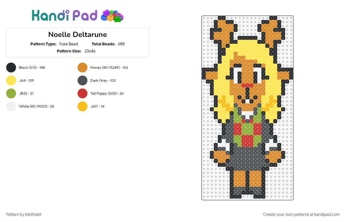 Noelle Deltarune - Fuse Bead Pattern by kikithekit on Kandi Pad - gray, orange, yellow