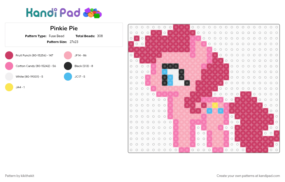 Pinkie Pie - Fuse Bead Pattern by kikithekit on Kandi Pad - pink