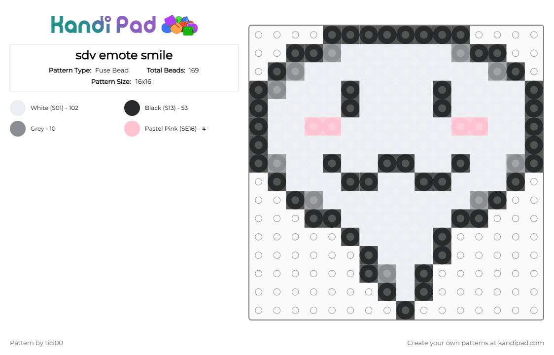 sdv emote smile - Fuse Bead Pattern by tici00 on Kandi Pad - gray, pink, white